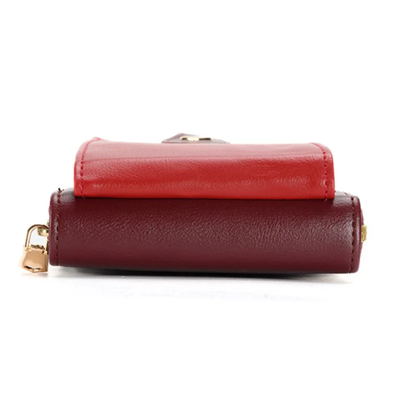 6638 Color Splicing Women PU Leather Cell Phone Storage Crossbody Shoulder Bag - Black