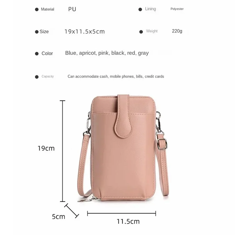 AF788 Vintage PU Leder Damen Handy-Aufbewahrungstasche mit Reißverschluss - Pink