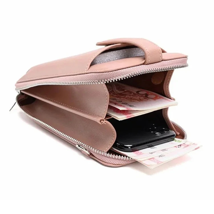 AF788 Vintage PU Leder Damen Handy-Aufbewahrungstasche mit Reißverschluss - Pink