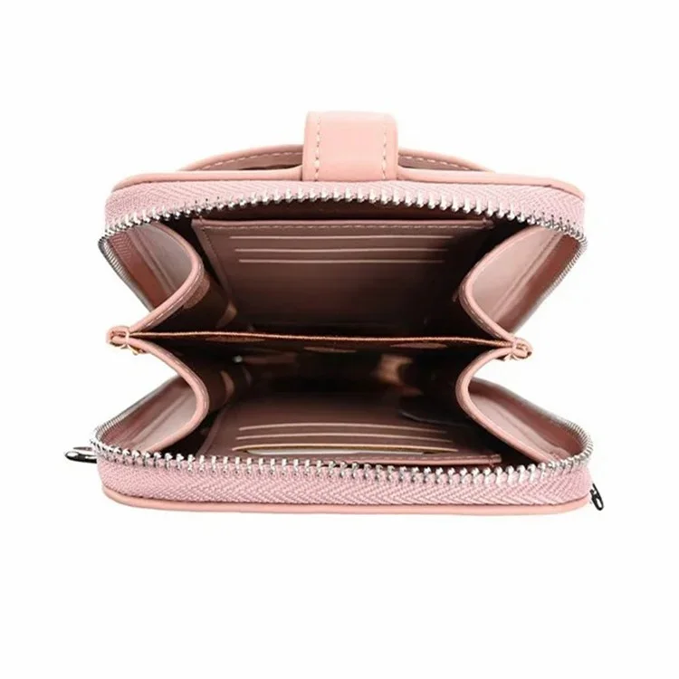 AF788 Vintage PU Leder Damen Handy-Aufbewahrungstasche mit Reißverschluss - Pink