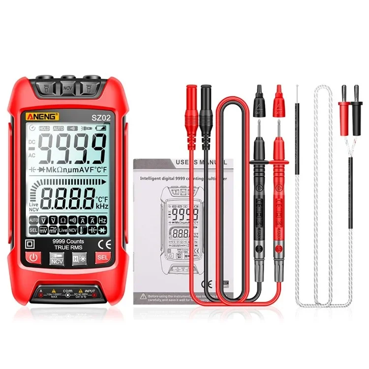 ANENG SZ02 Digital Multimeter Auto Range Handheld Ammeter with Flashlight - Red