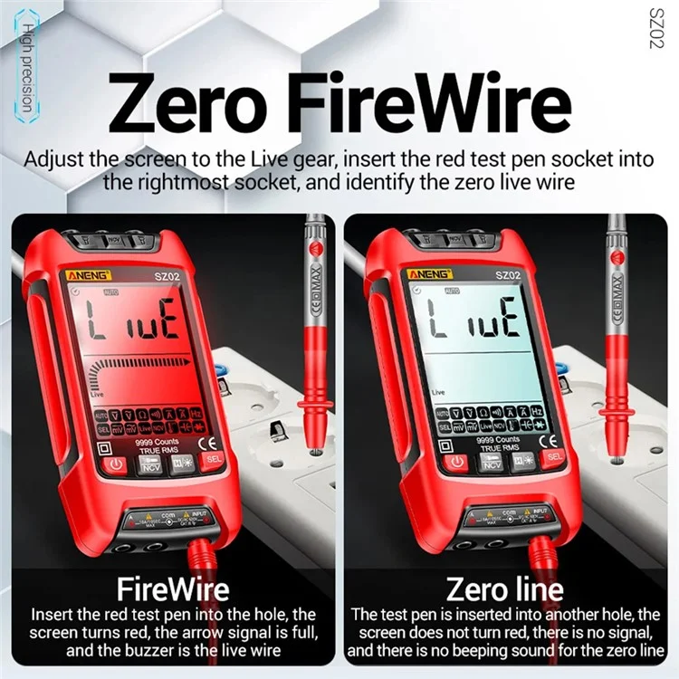 ANENG SZ02 Digital Multimeter Auto Range Handheld Ammeter with Flashlight - Red