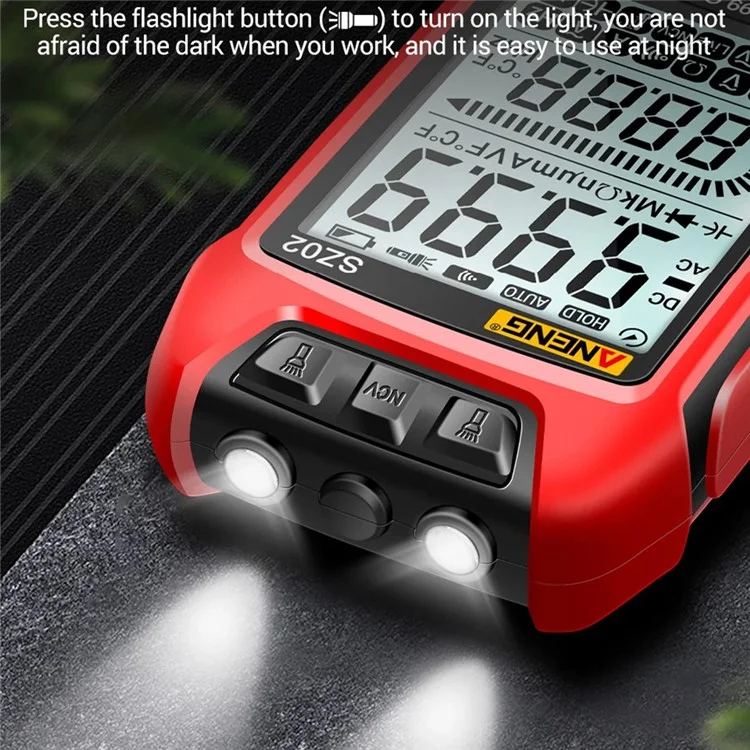 ANENG SZ02 Digital Multimeter Auto Range Handheld Ammeter with Flashlight - Red