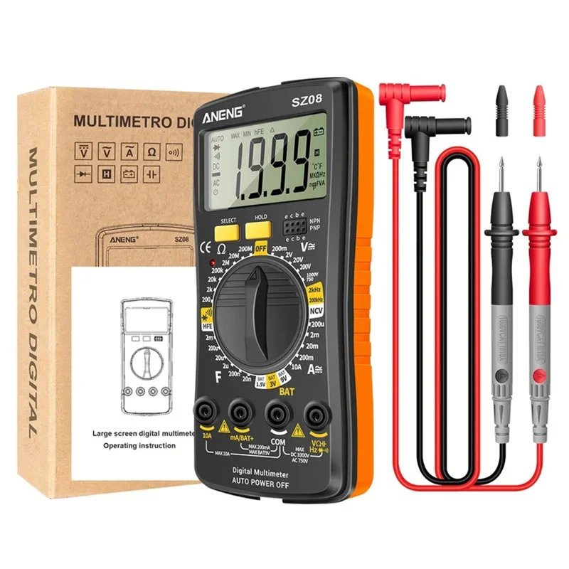 ANENG SZ08 Digital Multimeter Auto Voltmeter AC DC 220V Resistance Handhold Tester - Orange