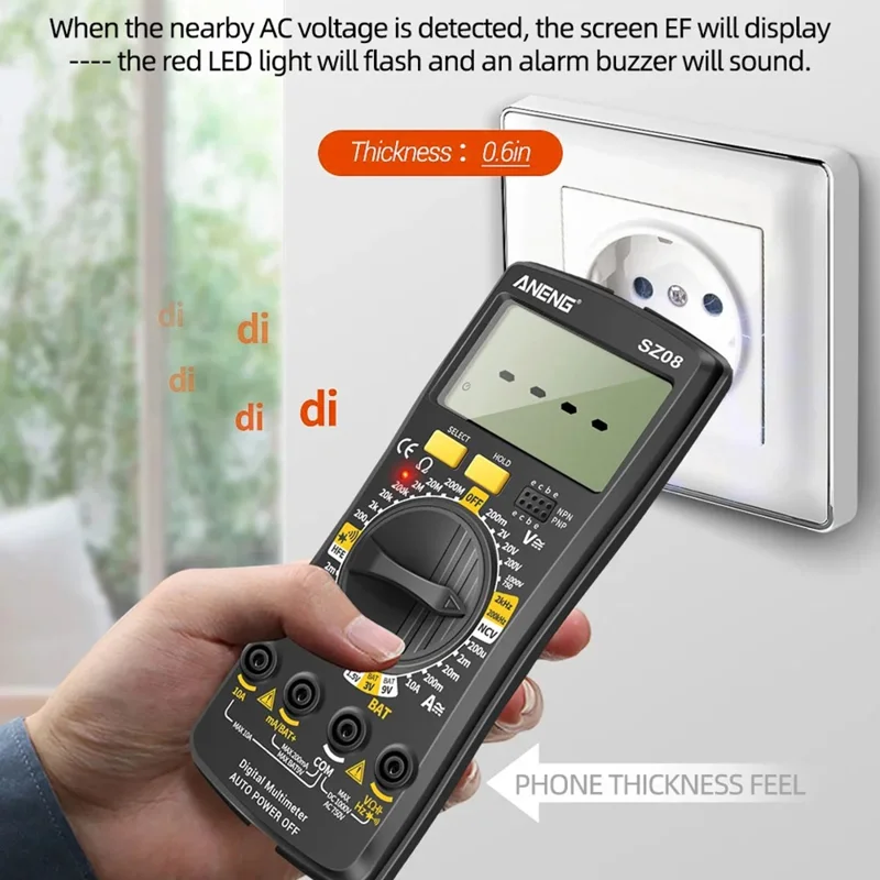 ANENG SZ08 Digital Multimeter Auto Voltmeter AC DC 220V Resistance Handhold Tester - Orange