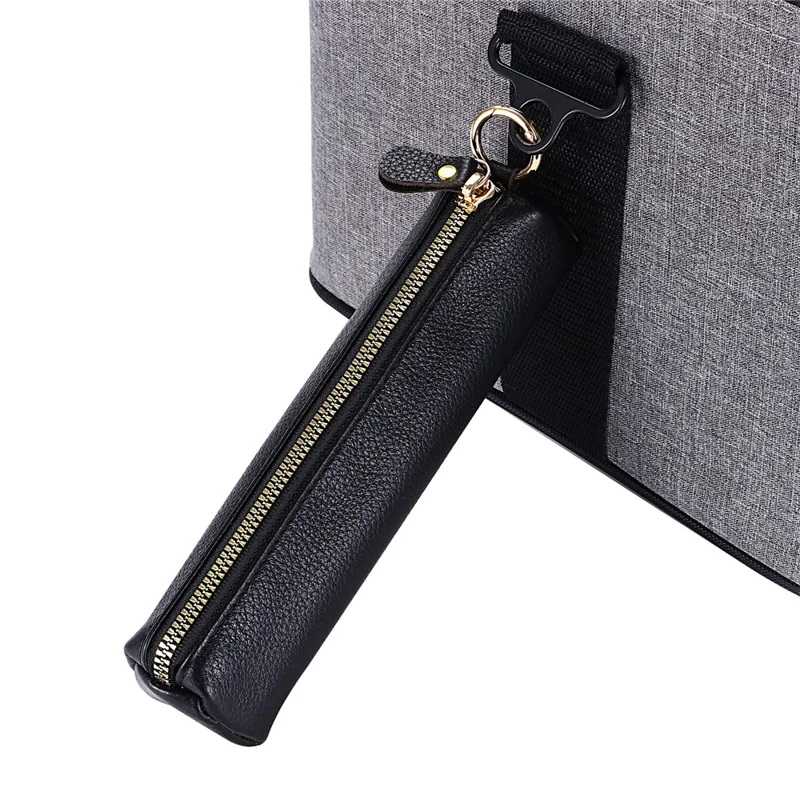 Litchi Texture Cowhide Leather Pencil Case Zipper Stationery Storage Pouch - Sapphire