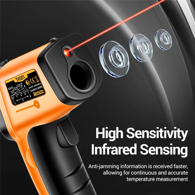 ANENG TH201 Handheld Thermometer LCD Digital IR Laser Sensor Temperature Tester - Orange