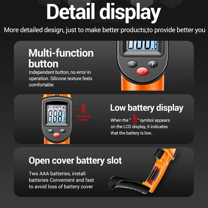 ANENG TH201 Handheld Thermometer LCD Digital IR Laser Sensor Temperature Tester - Orange