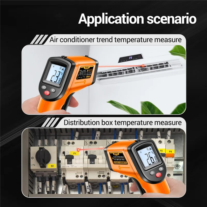 ANENG TH201 Handheld Thermometer LCD Digital IR Laser Sensor Temperature Tester - Orange