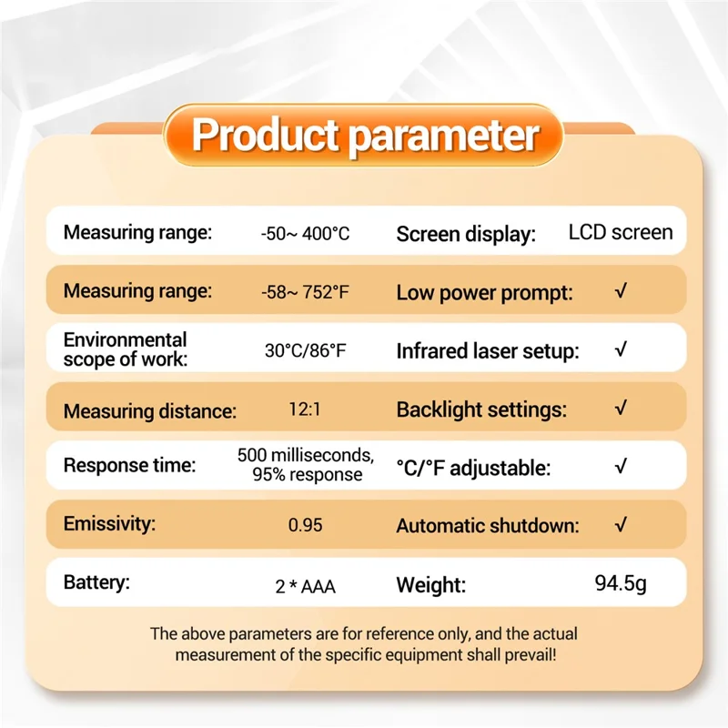 ANENG TH201 Handheld Thermometer LCD Digital IR Laser Sensor Temperature Tester - Orange