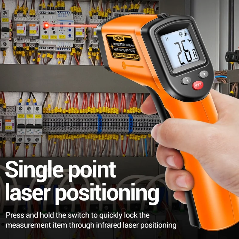 ANENG TH201 Handheld Thermometer LCD Digital IR Laser Sensor Temperature Tester - Orange