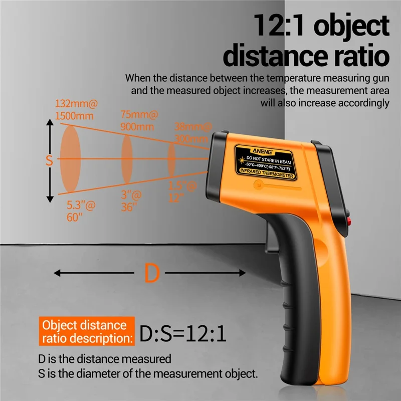 ANENG TH201 Handheld Thermometer LCD Digital IR Laser Sensor Temperature Tester - Orange