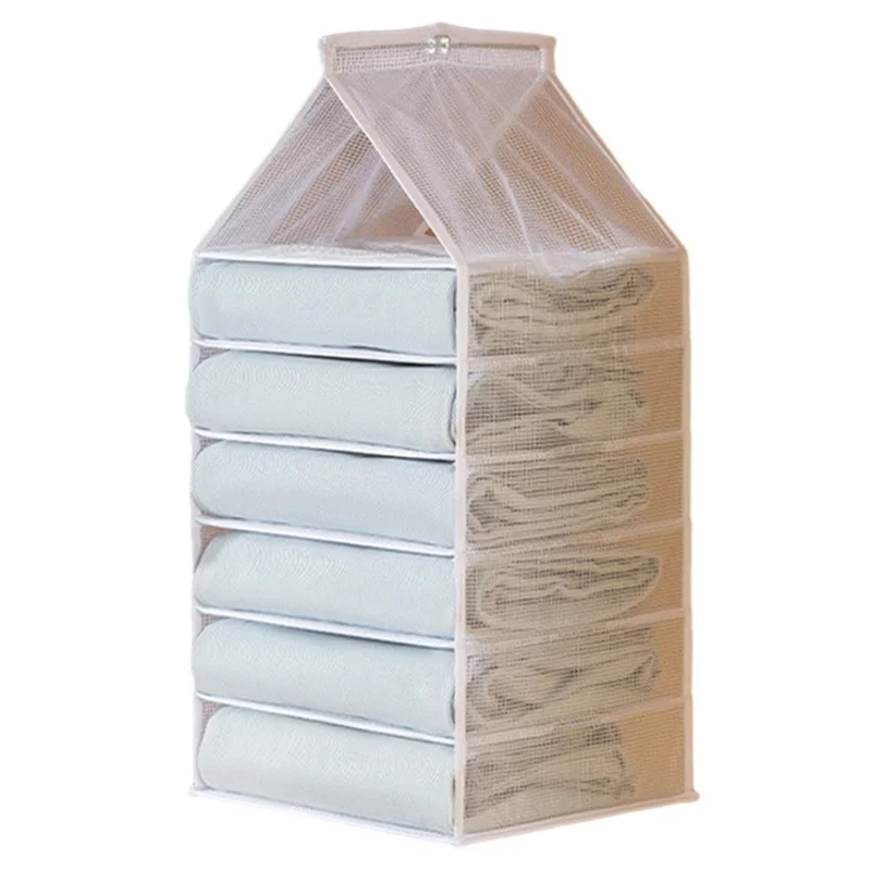 6-Shelf Hanging Wardrobe Organizer for Clothes PVC Hanging Storage Organizer - White