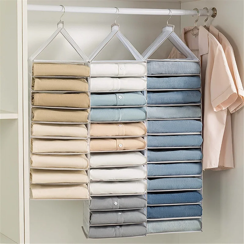 6-Shelf Hanging Wardrobe Organizer for Clothes PVC Hanging Storage Organizer - White