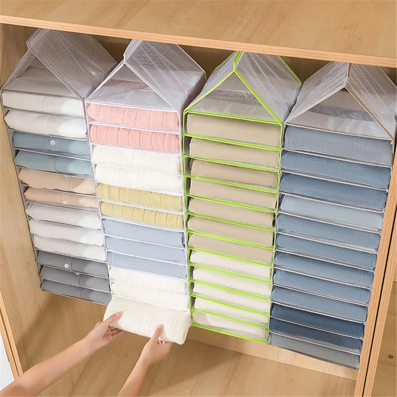 6-Shelf Hanging Wardrobe Organizer for Clothes PVC Hanging Storage Organizer - White