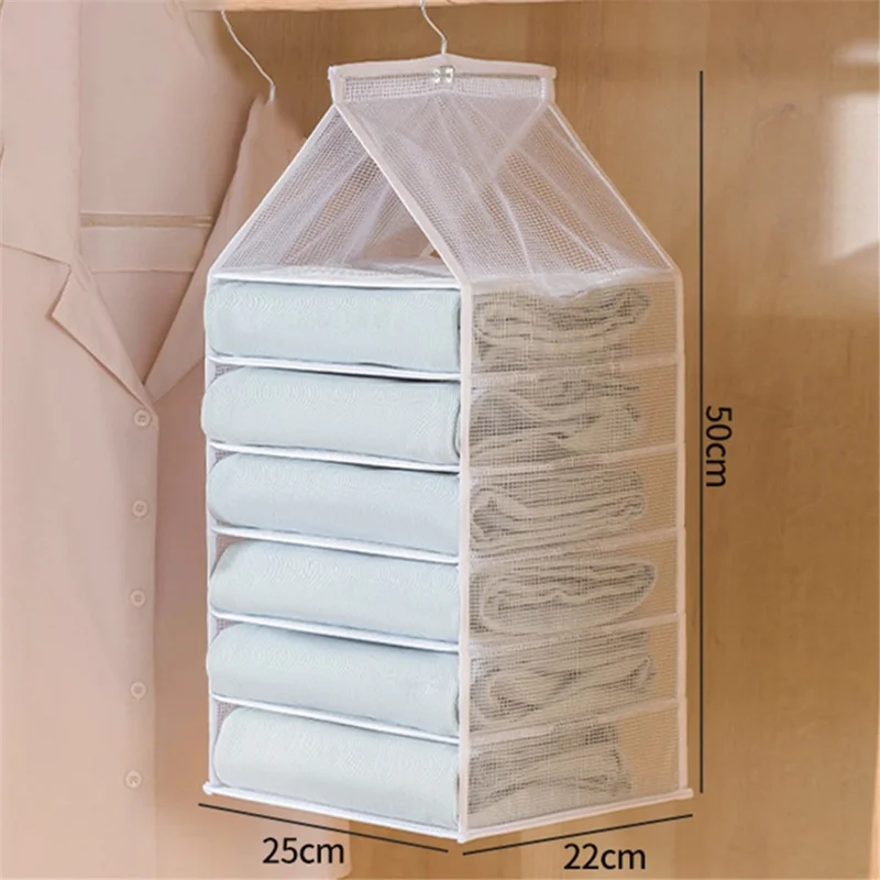 6-Shelf Hanging Wardrobe Organizer for Clothes PVC Hanging Storage Organizer - White
