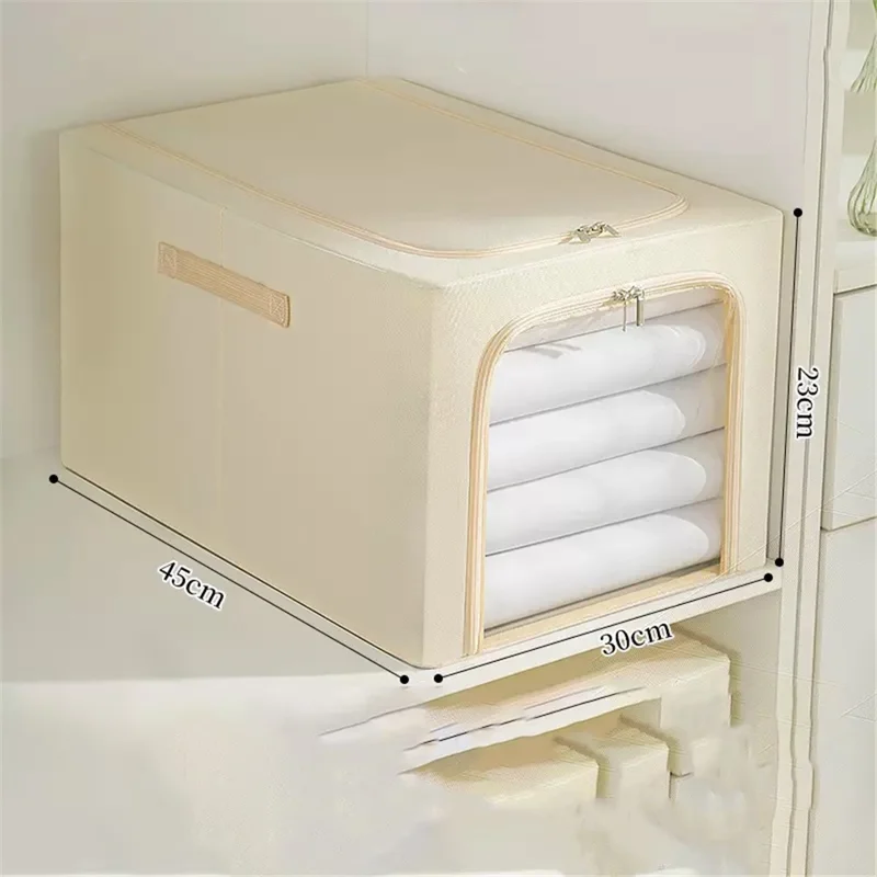 Caja de almacenamiento de ventana clara de 35L, marco de acero Oxford Cloth plegable - Khaki