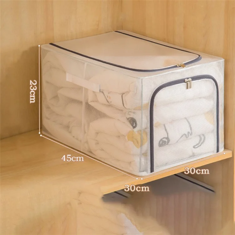 31L Closet Clothes Storage Box Transparent PVC Metal Frame Storage Bag Organizer - Grey