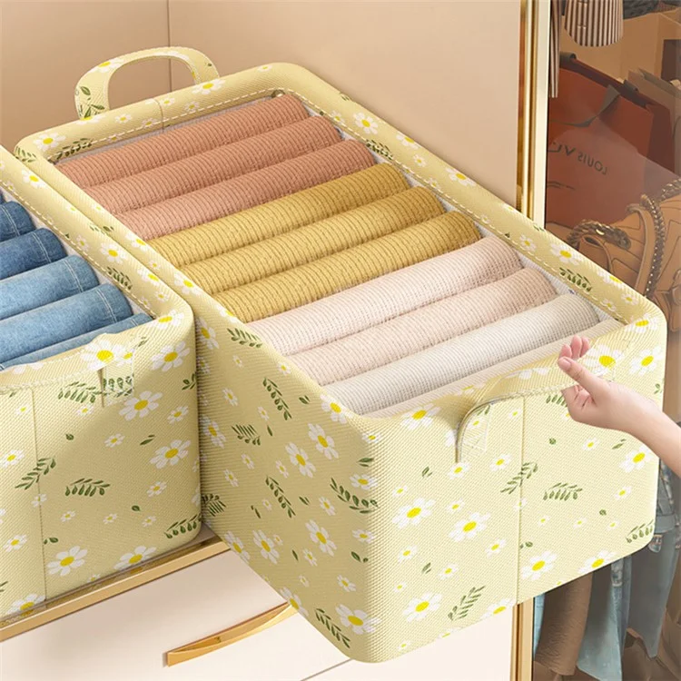 JJTZ 50 x 35 x 32cm Daisy Pattern Folding Clothes Storage Organizer Closet Container Box - Yellow