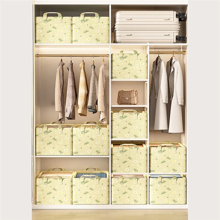 JJTZ Contenitore pieghevole per organizzare gli abiti, con motivo a margherita, 50 x 35 x 32 cm - Giallo 