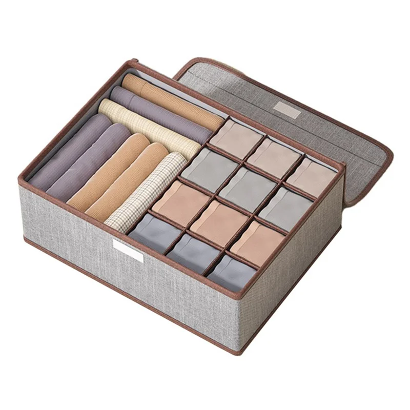 JJTZ 32 x 26 x 12cm Drawer Style 13 Grids Storage Box for Underwear Socks Organizer with Lid - Dark Grey