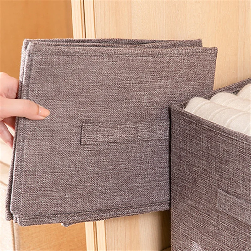 58L Wardrobe Closet Organizer Imitation Linen Washable Storage Box - Grey