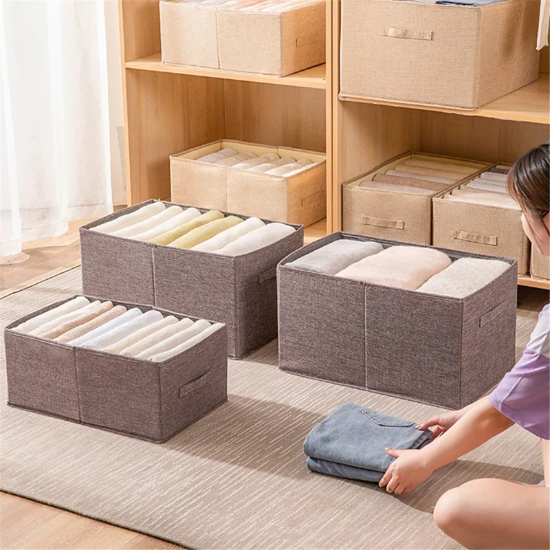 58L Wardrobe Closet Organizer Imitation Linen Washable Storage Box - Grey
