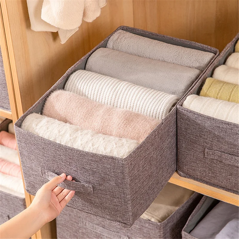 58L Wardrobe Closet Organizer Imitation Linen Washable Storage Box - Grey