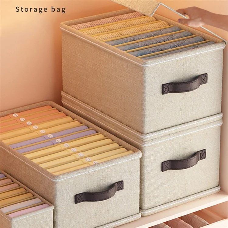 6 Grids Storage Box Wardrobe Closet Organizer for Jeans Pants T-Shirts - Beige