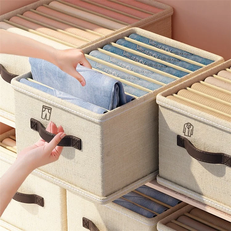 6 Grids Storage Box Wardrobe Closet Organizer for Jeans Pants T-Shirts - Beige