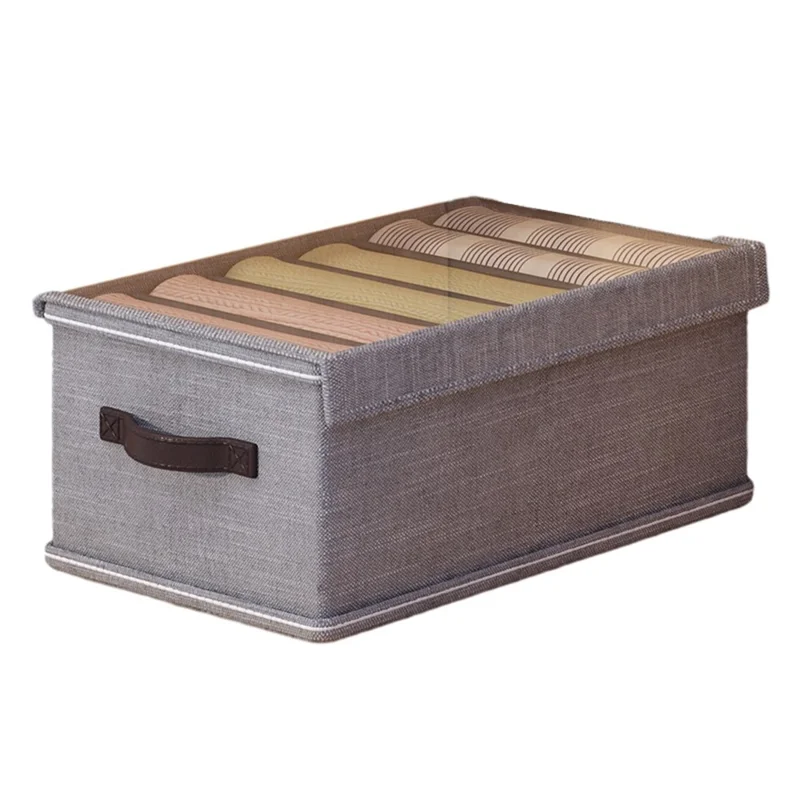 6 Grids Foldable Closet Clothes Organizer Storage Box with Clear Lid - Grey