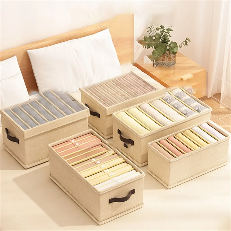 6 Grids Foldable Closet Clothes Organizer Storage Box with Clear Lid - Grey