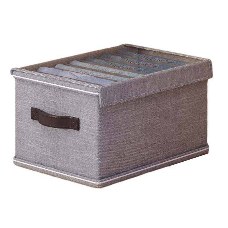 7 Grids Wardrobe Storage Box Foldable Clothes Organizer with Lid Clear Window - Grey