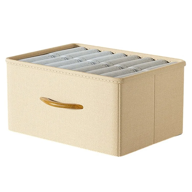 Organizador de ropa para armario tamaño L, caja de almacenamiento de armario con asa para vaqueros y camisas - Beige