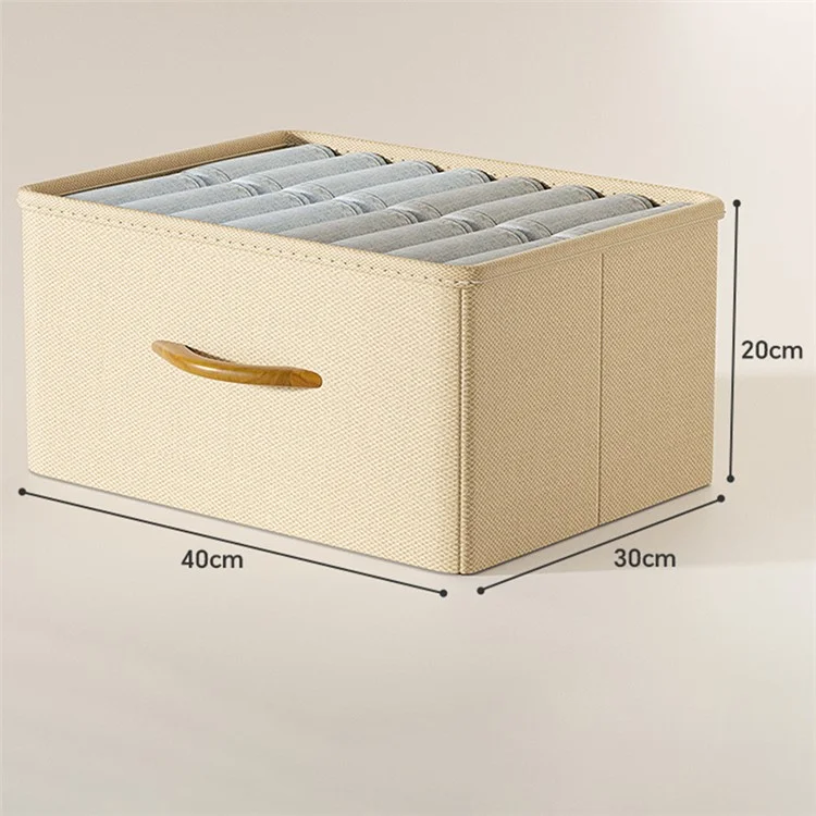 Size L Wardrobe Clothes Organizer Closet Storage Box with Handle for Jeans Shirts - Beige