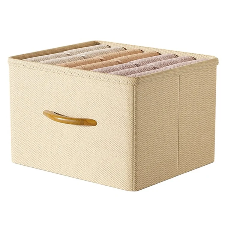 Size XL Closet Storage Box Drawer Divider Organizer with Handle for Pants Sweater - Beige