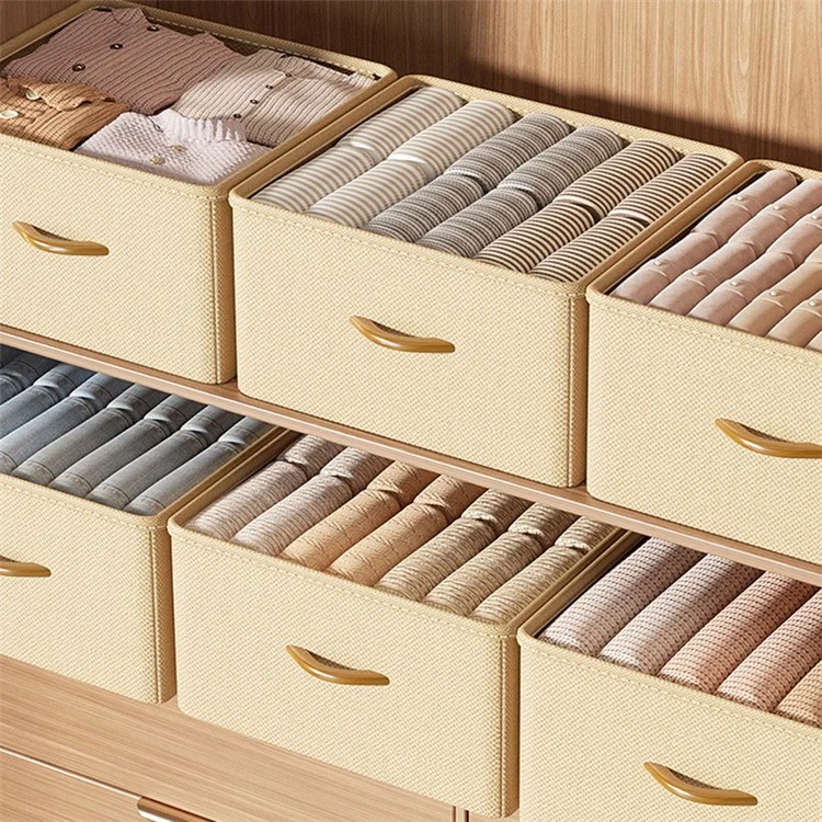 Caja de Almacenamiento de Armario de Talla XL Organizador de Divisor de Cajón con Asa para Pantalones Suéter - Beige