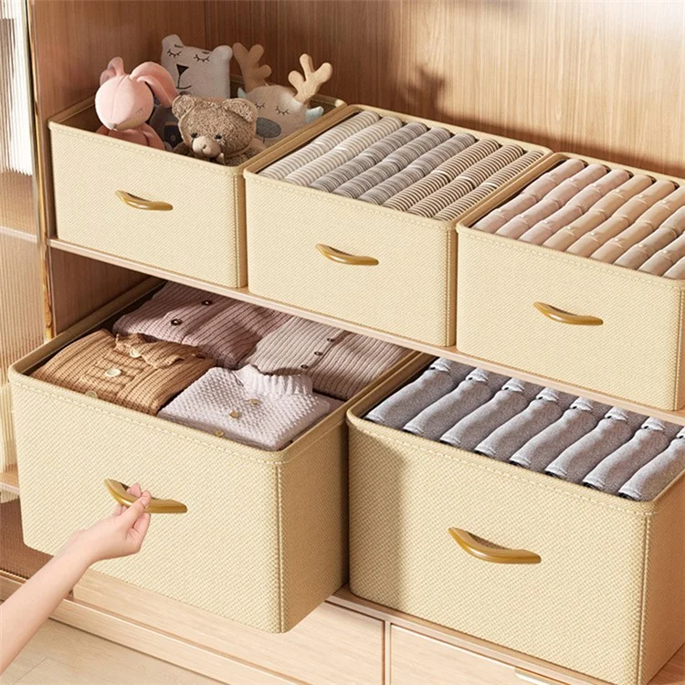 Caja de Almacenamiento de Armario de Talla XL Organizador de Divisor de Cajón con Asa para Pantalones Suéter - Beige