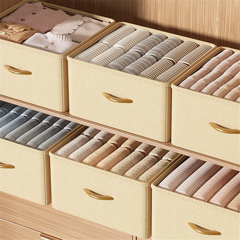 Size M Storage Box Drawer Organizer with Handle for Wardrobe Closet Clothes - Beige