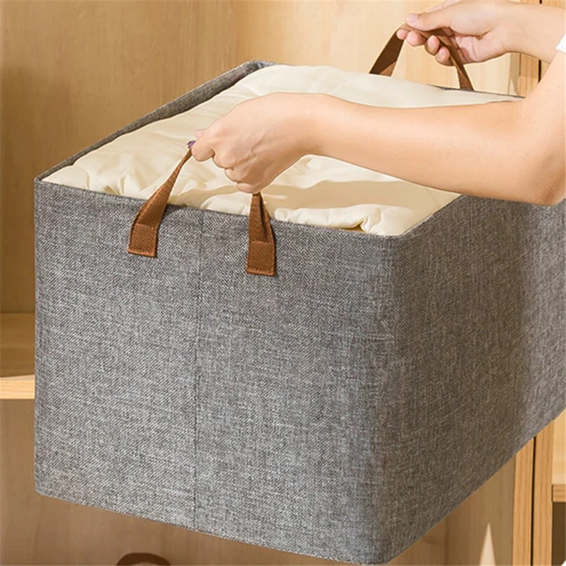 39L Wardrobe Storage Box Metal Frame Imitation Linen Foldable Closet Organizer - Grey