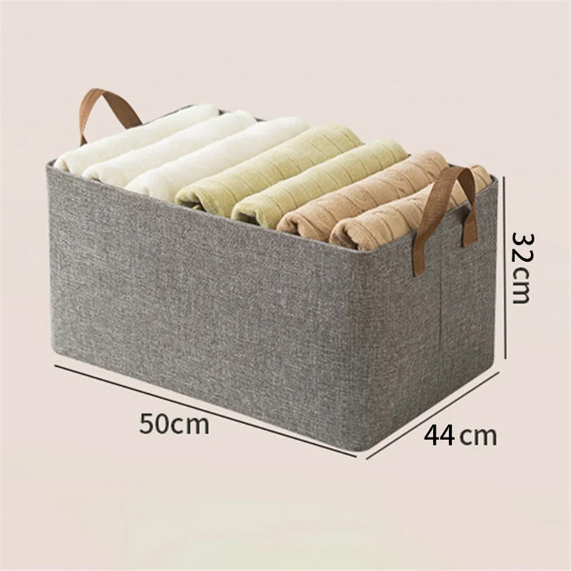 70L Imitation Linen Storage Box Wardrobe Foldable Organizer with Metal Frame - Grey