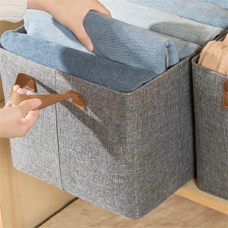 12L Foldable Storage Box Metal Frame Imitation Linen Organizer for Wardrobe Closet - Beige