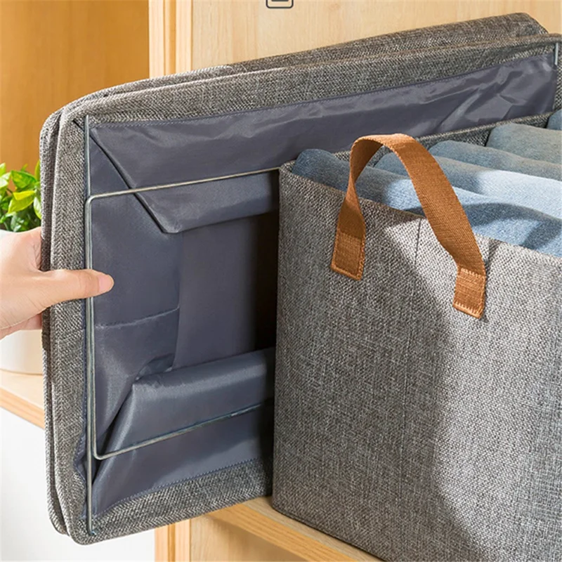 12L Foldable Storage Box Metal Frame Imitation Linen Organizer for Wardrobe Closet - Beige