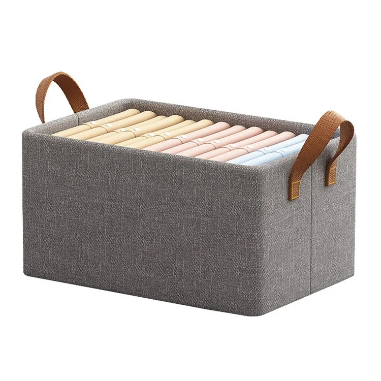 Foldable 23L Metal+Cloth Storage Box Organizer Bag for Clothes, Blankets - Grey