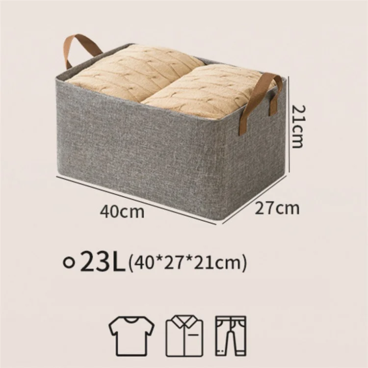 Foldable 23L Metal+Cloth Storage Box Organizer Bag for Clothes, Blankets - Grey