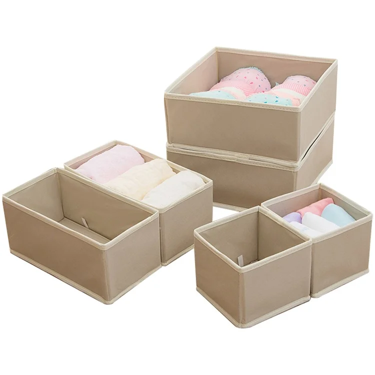 6Pcs / Set Cabinet Non-Woven Fabric Storage Box for Underwear Socks, XS+S+M - Beige