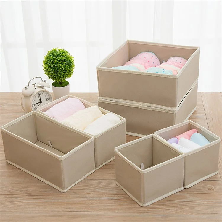 6Pcs / Set Cabinet Non-Woven Fabric Storage Box for Underwear Socks, XS+S+M - Beige