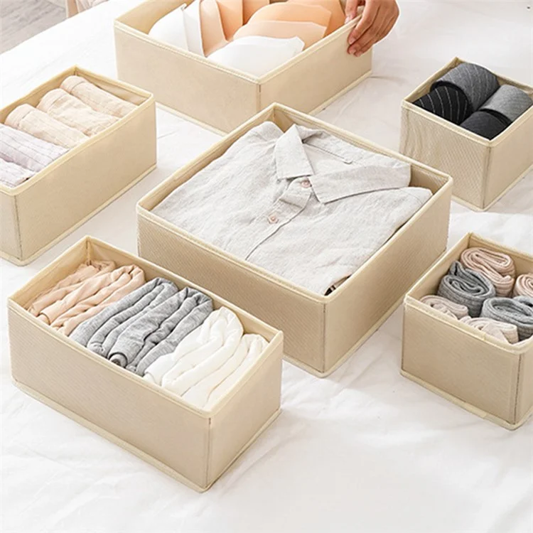 6Pcs / Set Cabinet Non-Woven Fabric Storage Box for Underwear Socks, XS+S+M - Beige