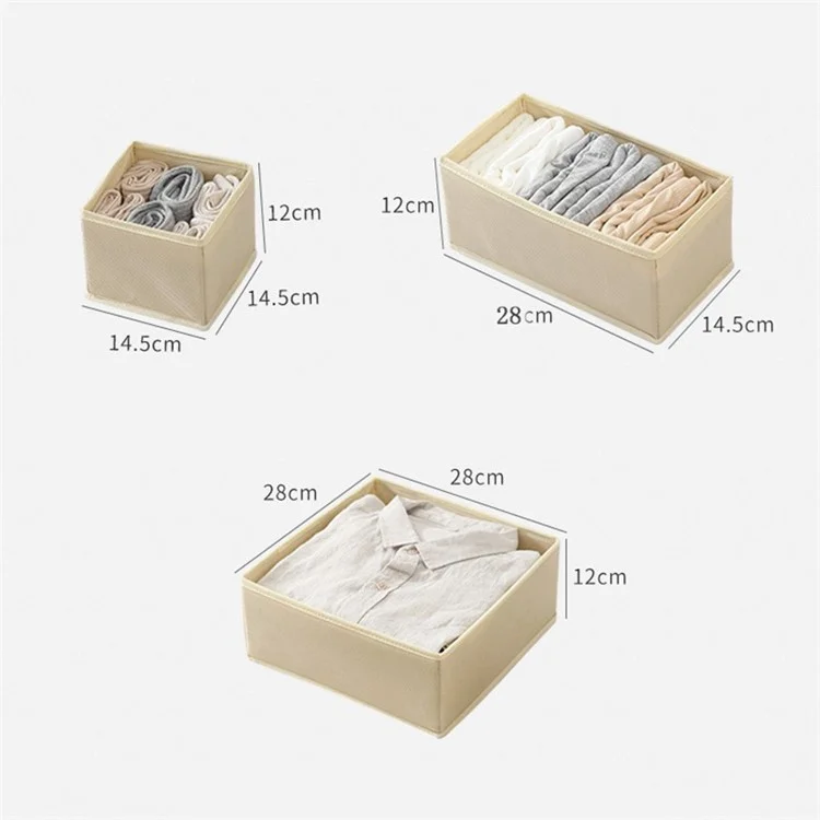 6Pcs / Set Cabinet Non-Woven Fabric Storage Box for Underwear Socks, XS+S+M - Beige