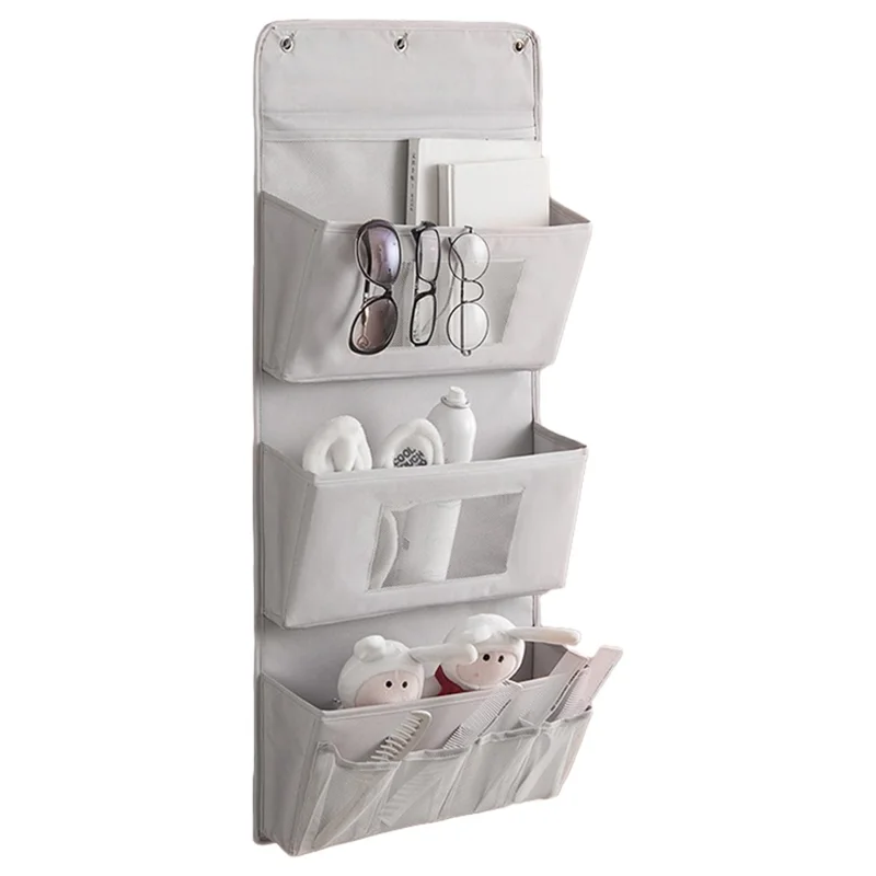 3-Layer Storage Bag 600D Oxford Cloth Wall Door Hanging Organizer Pouch - Grey